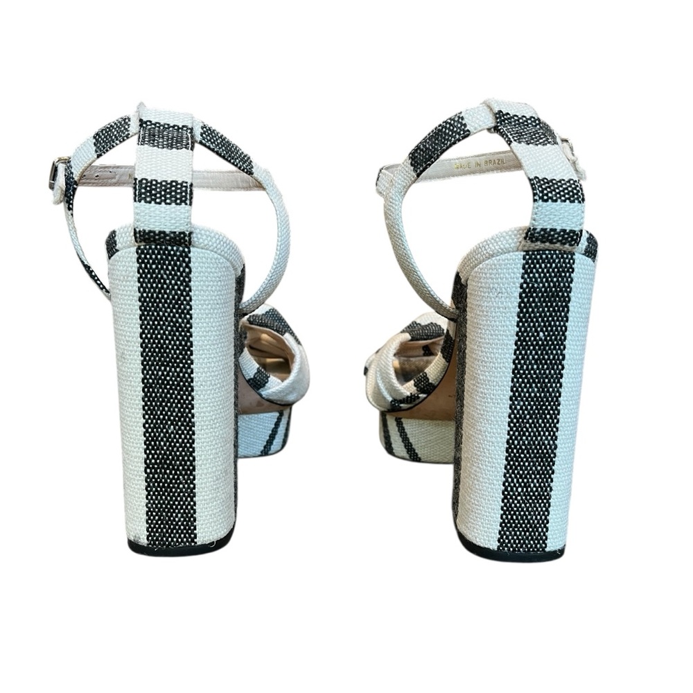 Loeffler Randall Arbella Canvas Stripe Knot Vamp Ankle Strap 5" Heel Sandals - Picture 3 of 8
